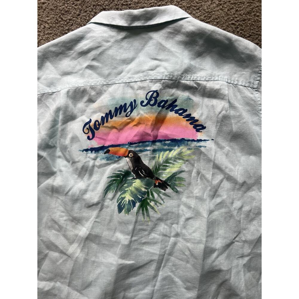 Tommy Bahama Mens 100% Linen Shirt XL Tropical Toucan Bird Sunset Graphic